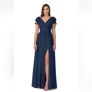 Azazie Navy blue floor length dress, Suneeta